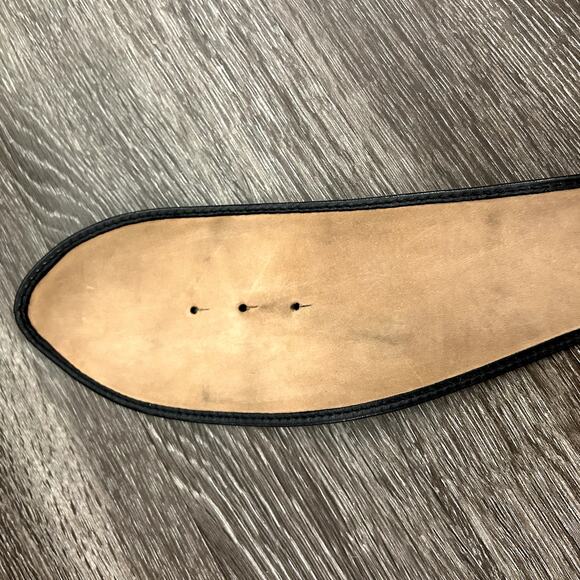 Vintage Donna Karan New York Black Leather Waist Belt Med Gold Sculptural Buckle - Picture 12 of 15